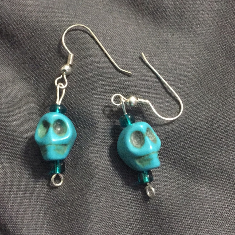 HANDMADE teal sugar skull earrings